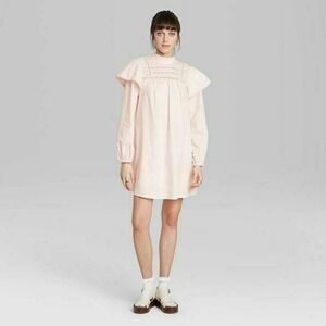 Wild Fable Poplin Dress Sz Small Light Peach Long Sleeve High Neck Lined New